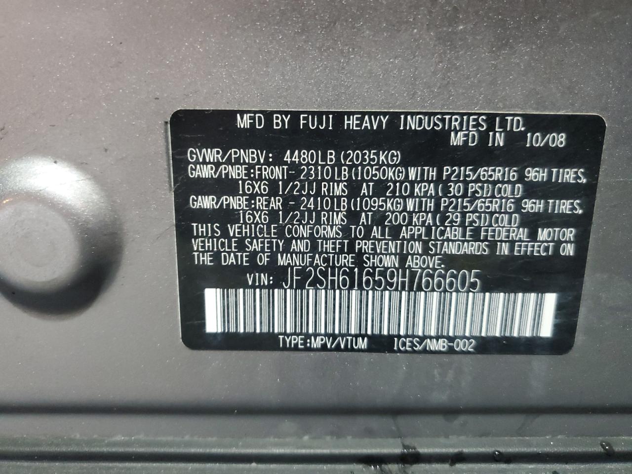 2009 Subaru Forester 2.5X VIN: JF2SH61659H766605 Lot: 67904275