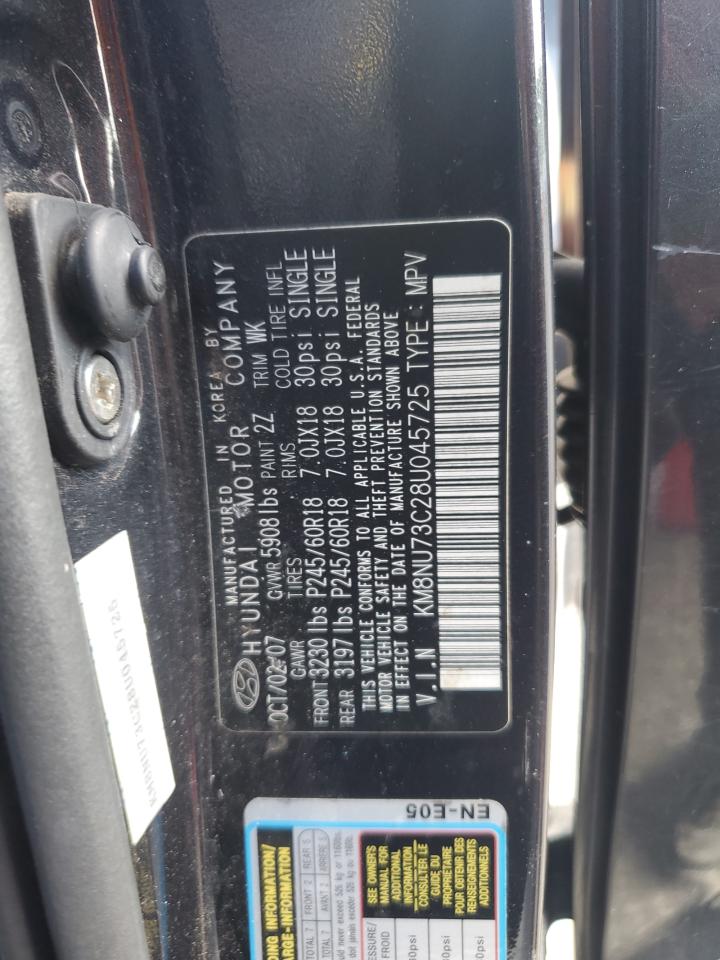 2008 Hyundai Veracruz Gls VIN: KM8NU73C28U045725 Lot: 70575545