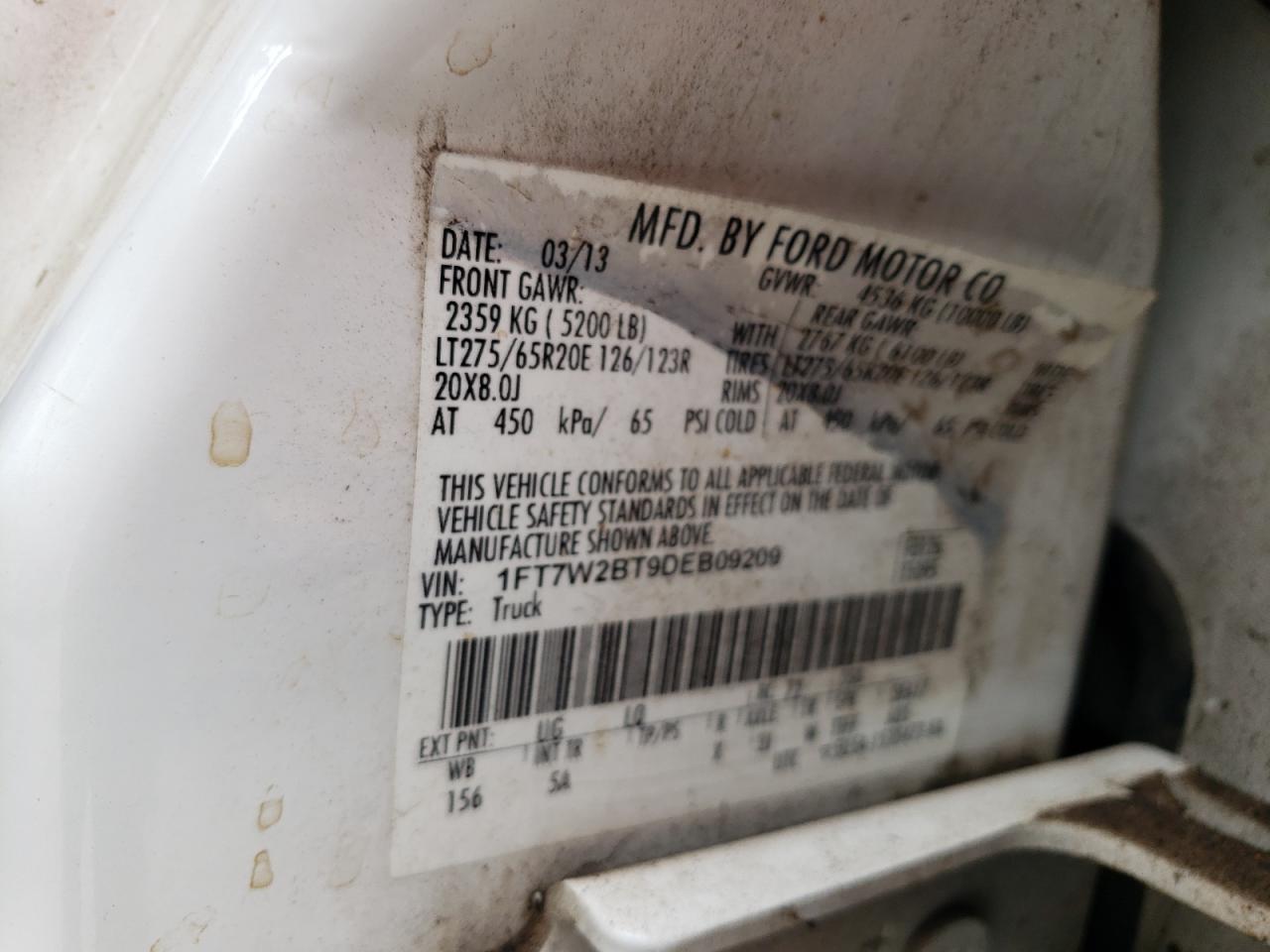 2013 Ford F250 Super Duty VIN: 1FT7W2BT9DEB09209 Lot: 67759425