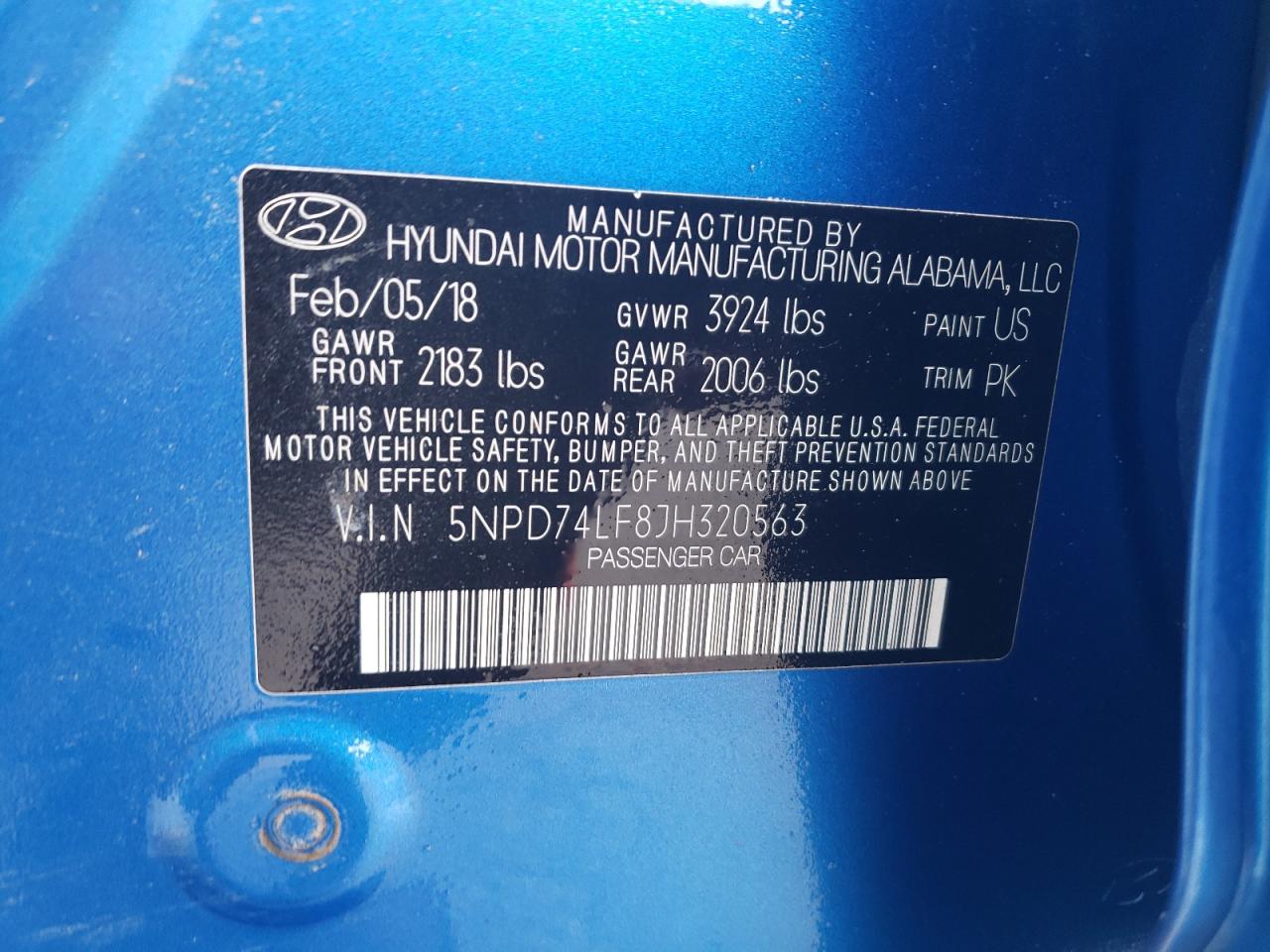 2018 Hyundai Elantra Se VIN: 5NPD74LF8JH320563 Lot: 69402335