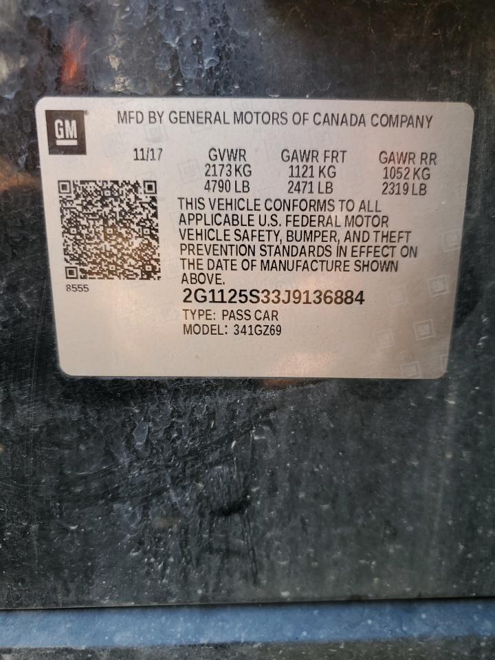 2018 Chevrolet Impala Premier VIN: 2G1125S33J9136884 Lot: 70882805