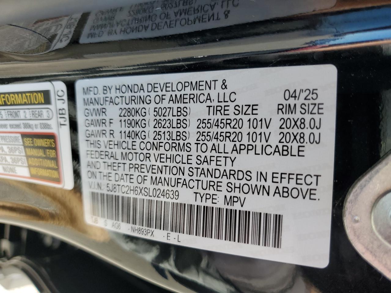 2025 Acura Rdx A-Spec VIN: 5J8TC2H6XSL024639 Lot: 69785035