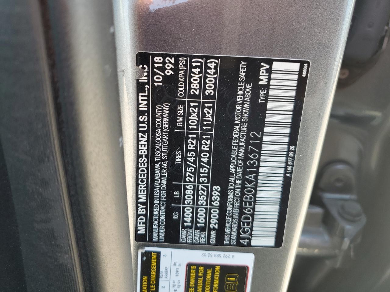 2019 Mercedes-Benz Gle Coupe 43 Amg VIN: 4JGED6EB0KA136712 Lot: 67866345