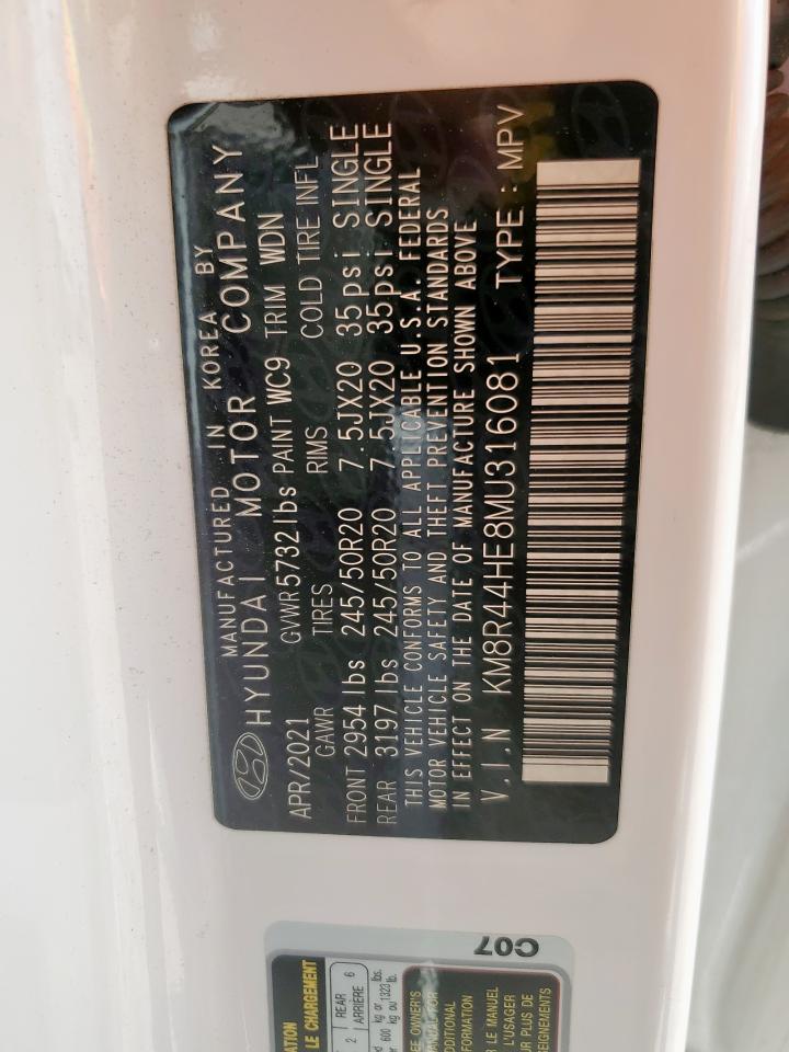 2021 Hyundai Palisade Sel VIN: KM8R44HE8MU316081 Lot: 70332515