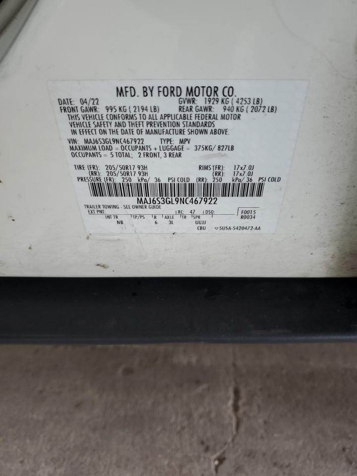 2022 Ford Ecosport Se VIN: MAJ6S3GL9NC467922 Lot: 68507305