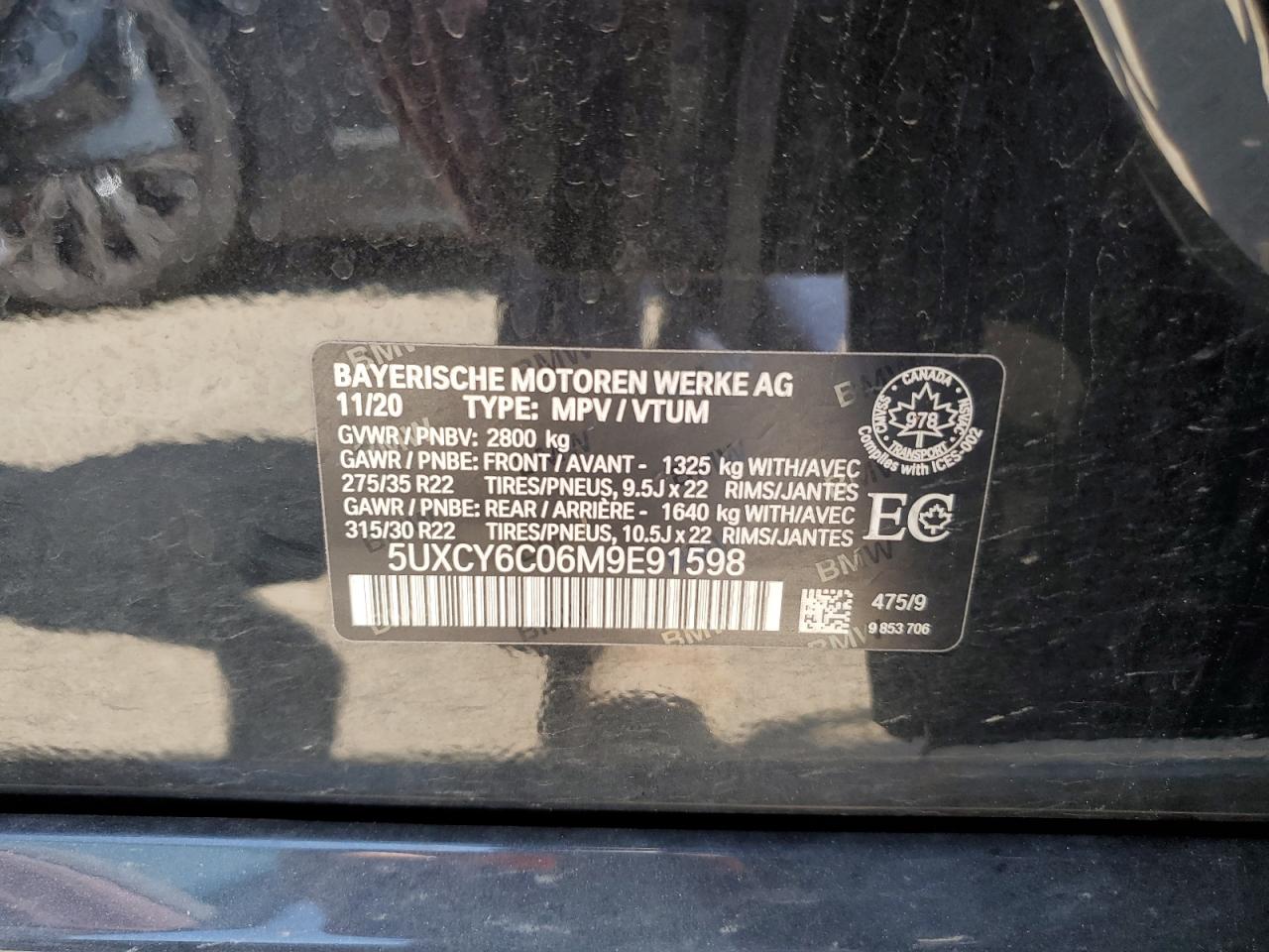 2021 BMW X6 xDrive40I VIN: 5UXCY6C06M9E91598 Lot: 67251255