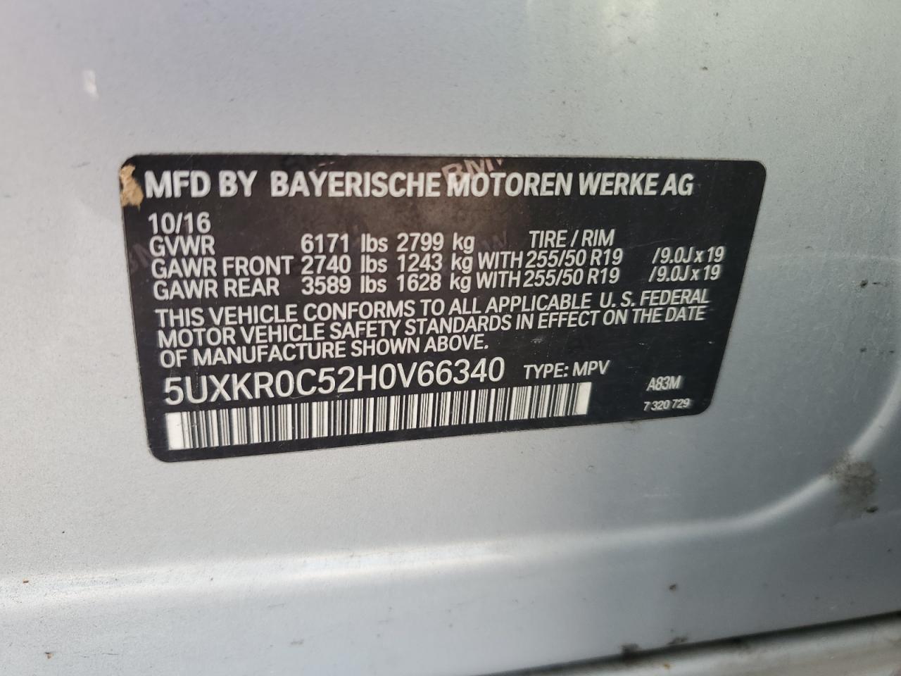 2017 BMW X5 xDrive35I VIN: 5UXKR0C52H0V66340 Lot: 68321995