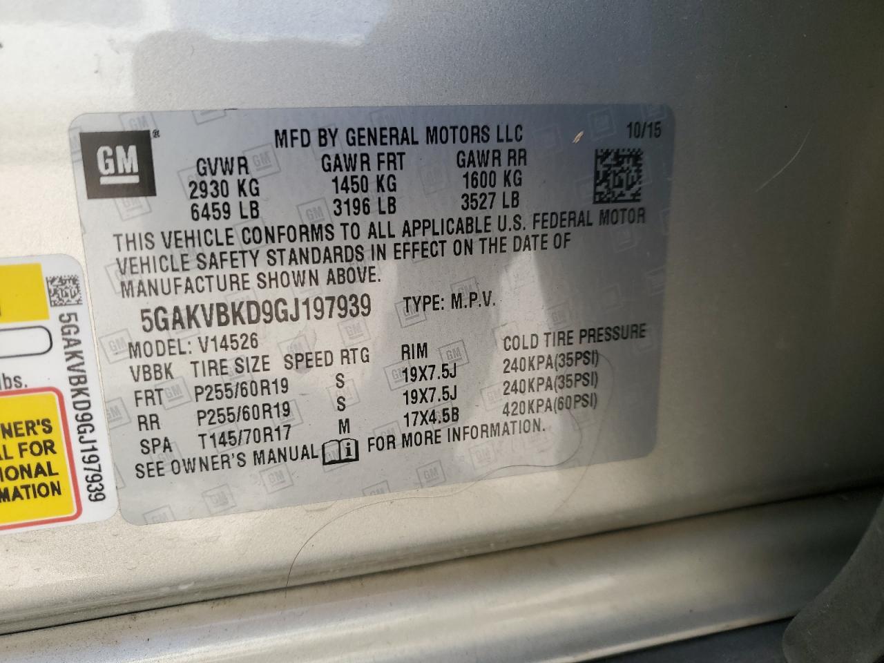 2016 Buick Enclave VIN: 5GAKVBKD9GJ197939 Lot: 71007295