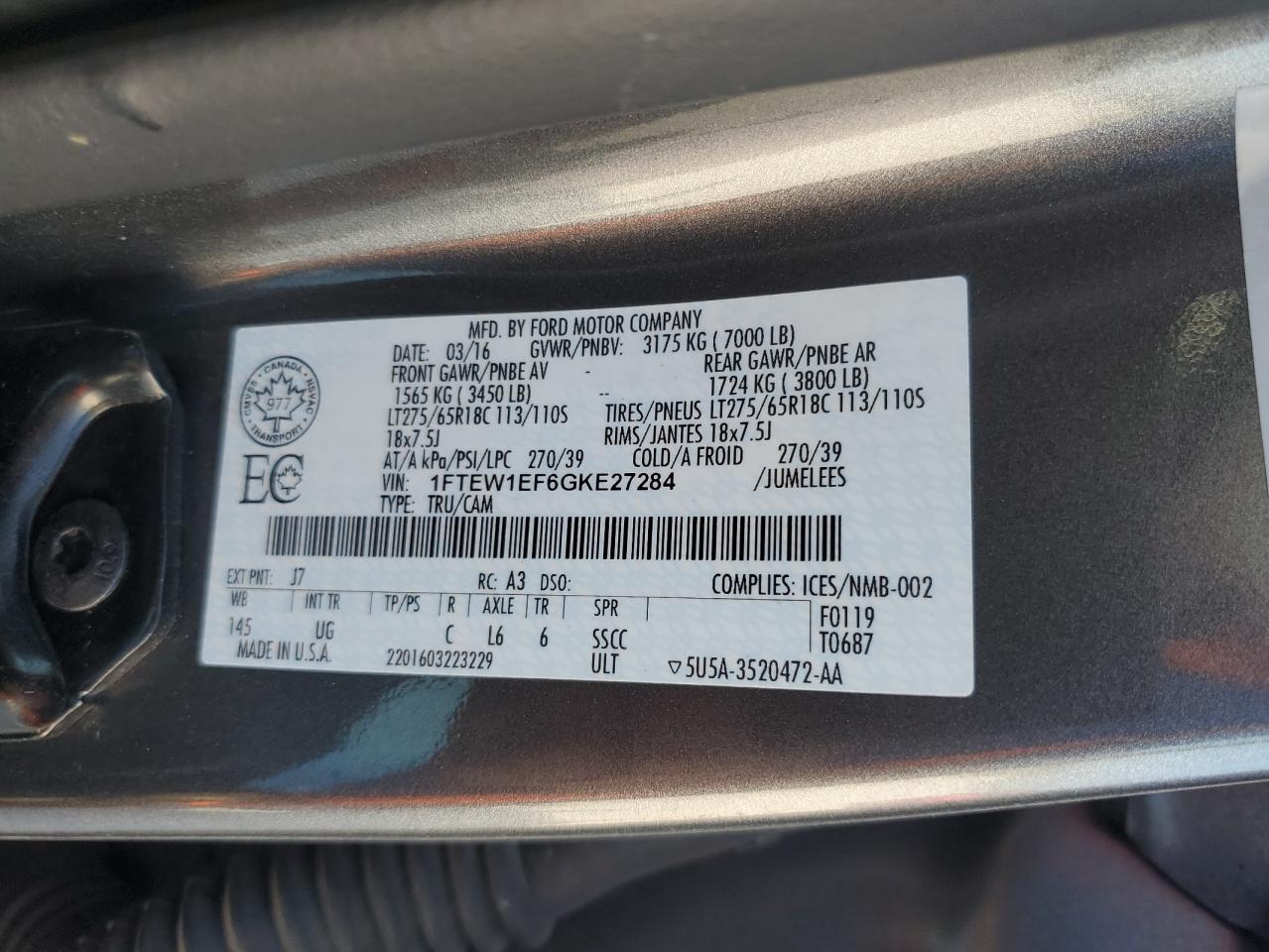 2016 Ford F150 Supercrew VIN: 1FTEW1EF6GKE27284 Lot: 67623375
