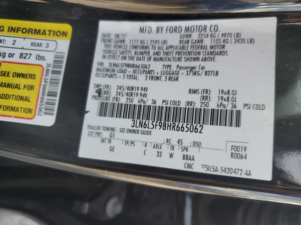 2017 Lincoln Mkz Reserve VIN: 3LN6L5F98HR665062 Lot: 68322605