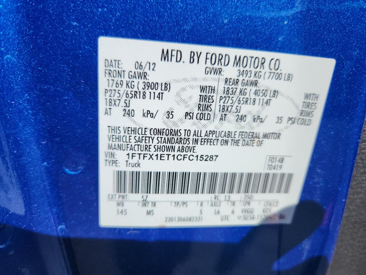 2012 Ford F150 Super Cab VIN: 1FTFX1ET1CFC15287 Lot: 69651755