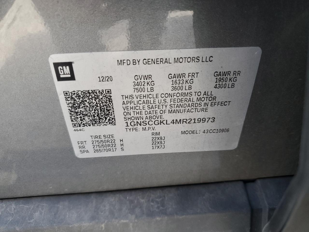 2021 Chevrolet Suburban C1500 High Country VIN: 1GNSCGKL4MR219973 Lot: 69418885