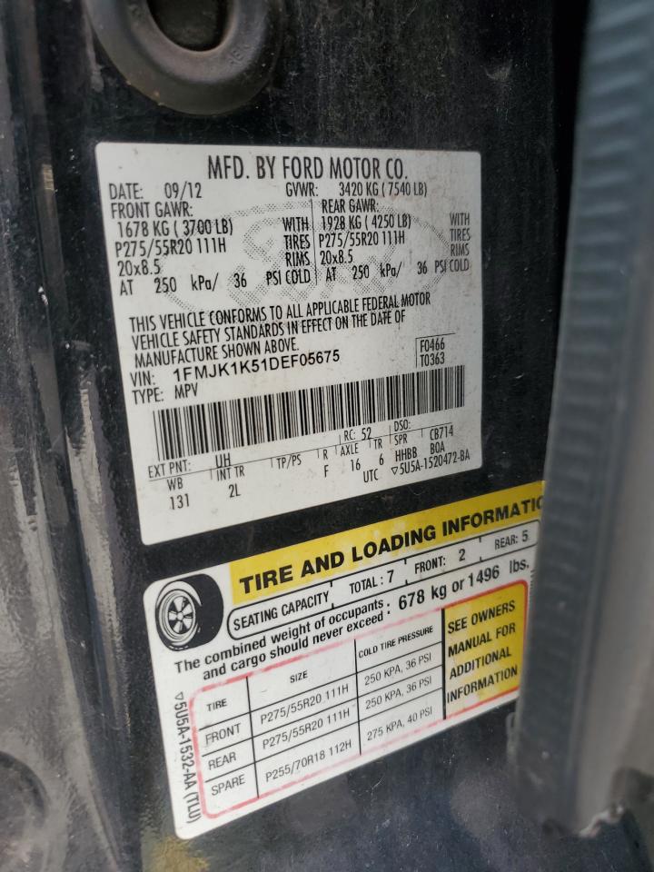 2013 Ford Expedition El Limited VIN: 1FMJK1K51DEF05675 Lot: 70081875