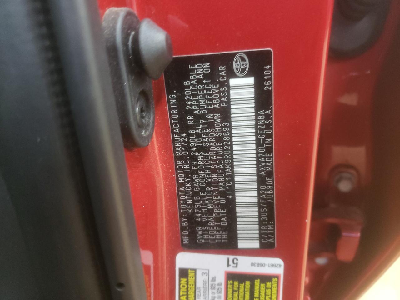 4T1C11AK9RU228693 2024 Toyota Camry Le