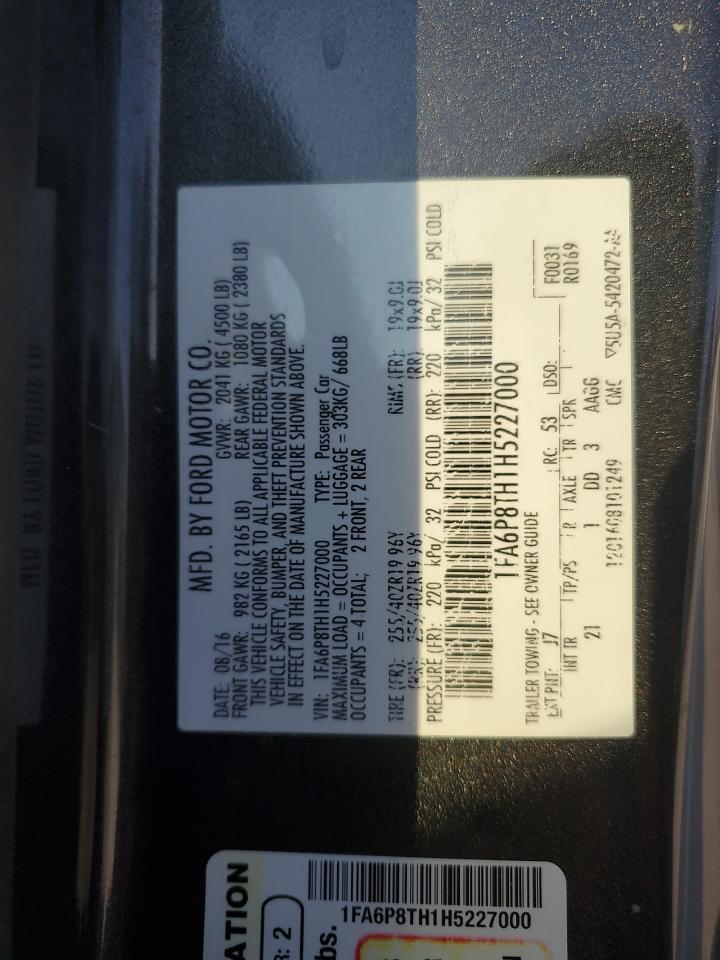 2017 Ford Mustang VIN: 1FA6P8TH1H5227000 Lot: 67785865