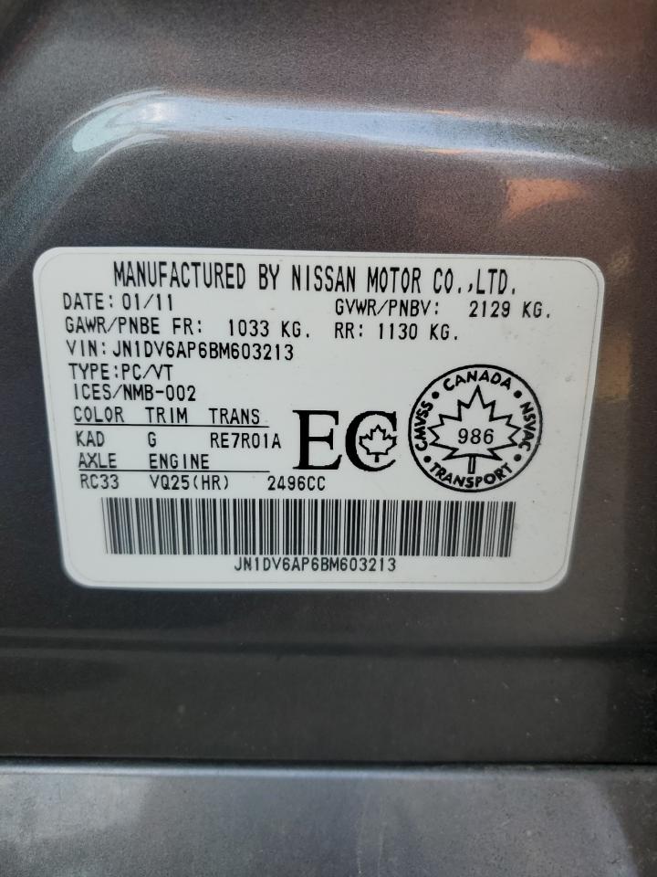 2011 Infiniti G25 Base VIN: JN1DV6AP6BM603213 Lot: 68704015