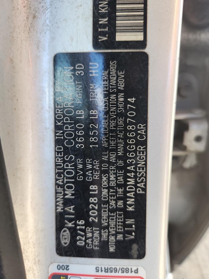 2016 Kia Rio Lx VIN: KNADM4A36G6687074 Lot: 69949635