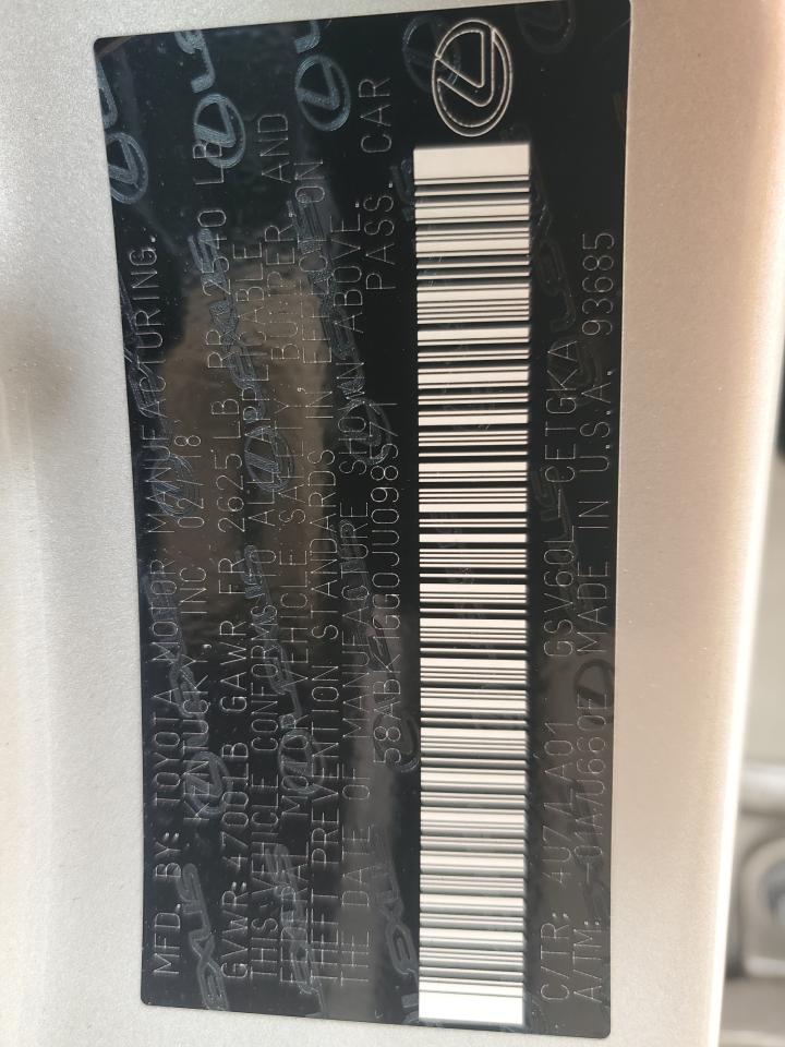 2018 Lexus Es 350 VIN: 58ABK1GG0JU098571 Lot: 70448265