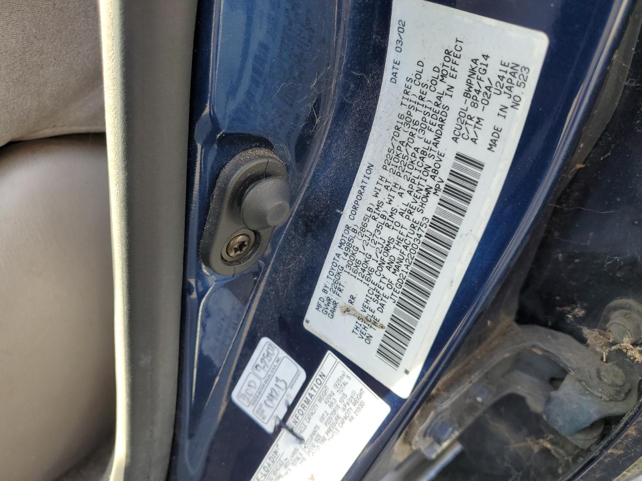 2002 Toyota Highlander VIN: JTEGD21A220034753 Lot: 69708635