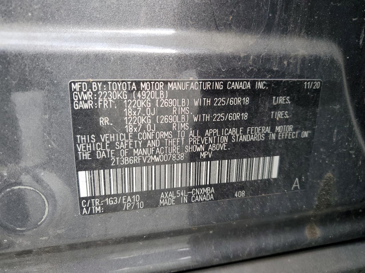 2021 Toyota Rav4 Xle Premium VIN: 2T3B6RFV2MW007838 Lot: 70959945