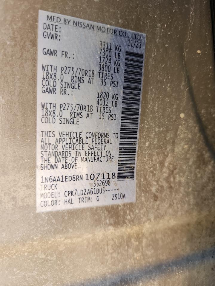 2024 Nissan Titan Pro-4X VIN: 1N6AA1ED8RN107118 Lot: 69681965