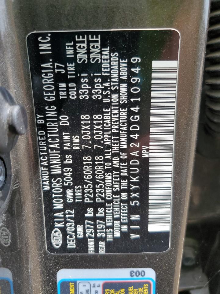 2013 Kia Sorento Ex VIN: 5XYKUDA24DG410949 Lot: 68126905