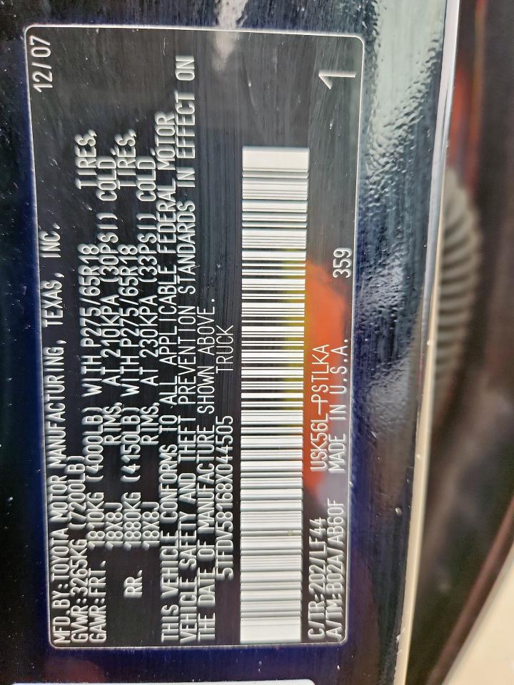 2008 Toyota Tundra Crewmax Limited VIN: 5TFDV58168X044505 Lot: 69694475