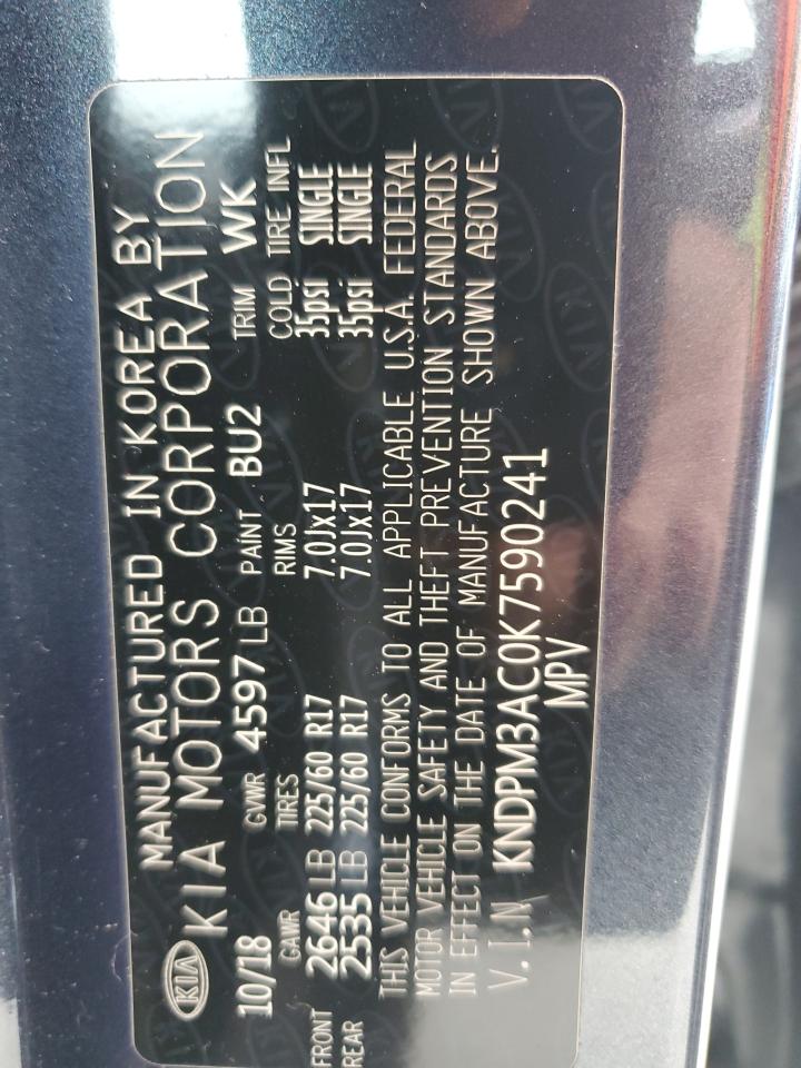 2019 Kia Sportage Lx VIN: KNDPM3AC0K7590241 Lot: 69860415