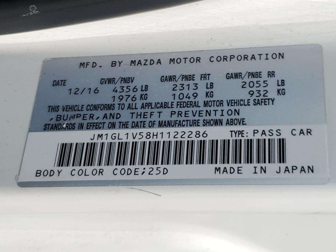 2017 Mazda 6 Touring VIN: JM1GL1V58H1122286 Lot: 69391305