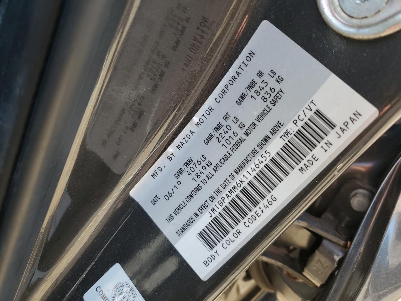 2019 Mazda 3 Preferred VIN: JM1BPAMM6K1146455 Lot: 66994285