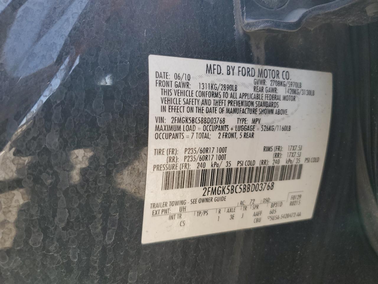 2011 Ford Flex Se VIN: 2FMGK5BC5BBD03768 Lot: 69146825