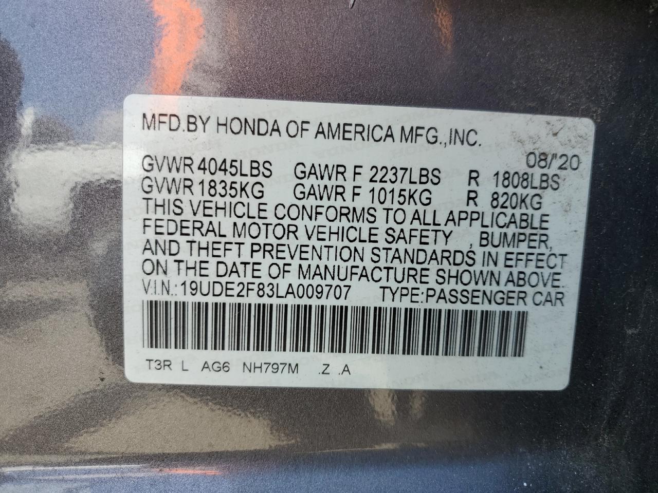 2020 Acura Ilx Premium A-Spec VIN: 19UDE2F83LA009707 Lot: 68132035