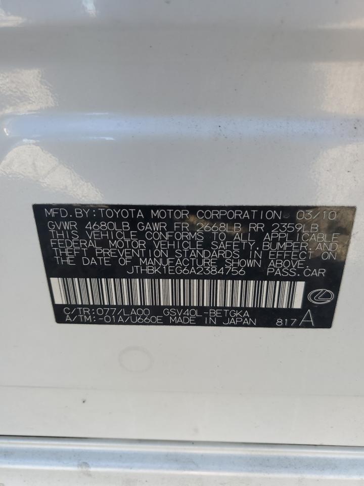 2010 Lexus Es 350 VIN: JTHBK1EG6A2384756 Lot: 69259785