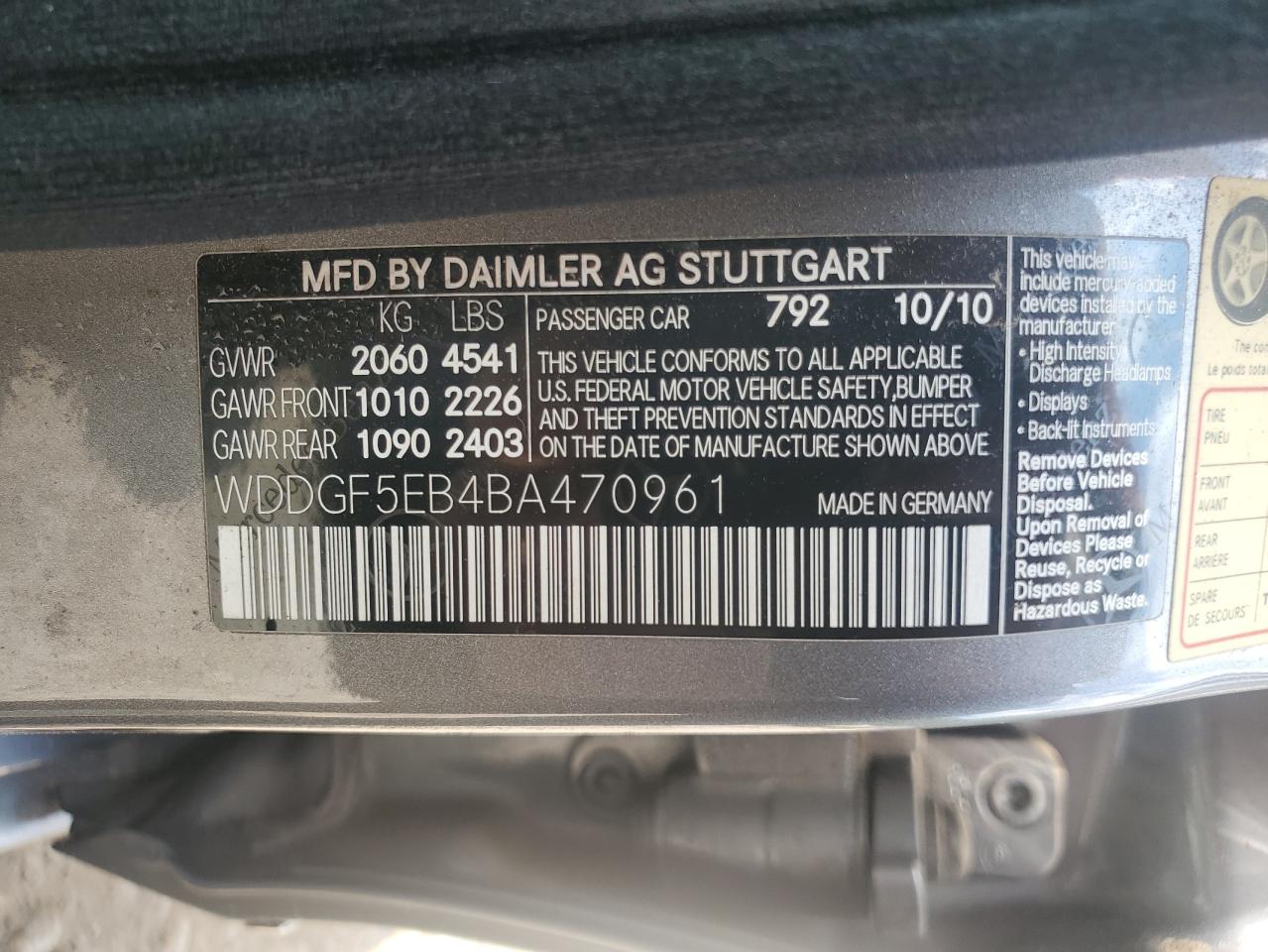 2011 Mercedes-Benz C 300 VIN: WDDGF5EB4BA470961 Lot: 69552655