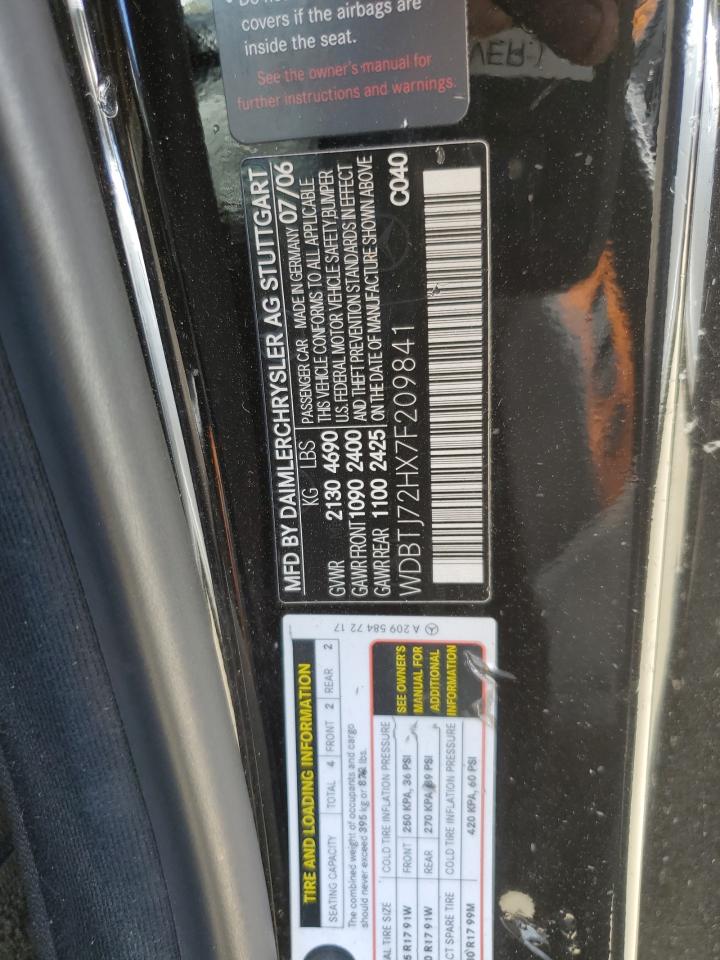 2007 Mercedes-Benz Clk 550 VIN: WDBTJ72HX7F209841 Lot: 86660945
