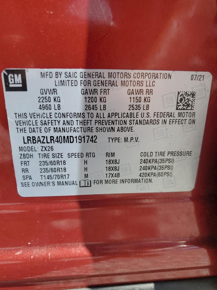 2021 Buick Envision Preferred VIN: LRBAZLR40MD191742 Lot: 69406295
