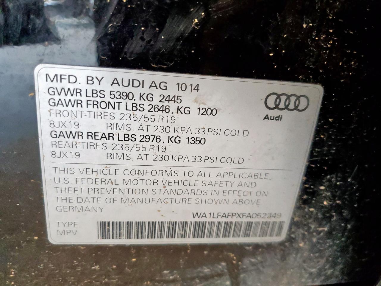 2015 Audi Q5 Premium Plus VIN: WA1LFAFPXFA052349 Lot: 67833645