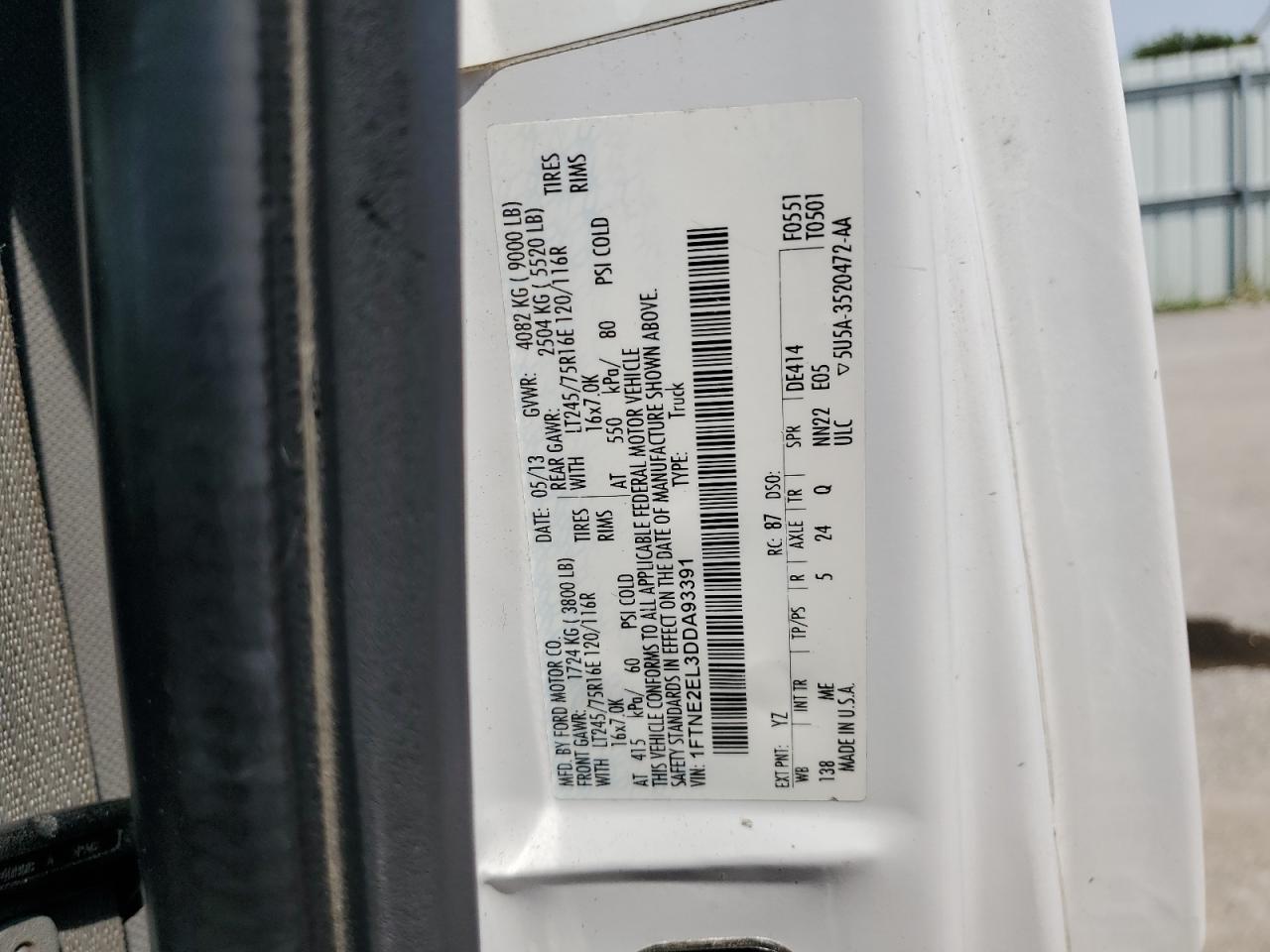 1FTNE2EL3DDA93391 2013 Ford Econoline E250 Van