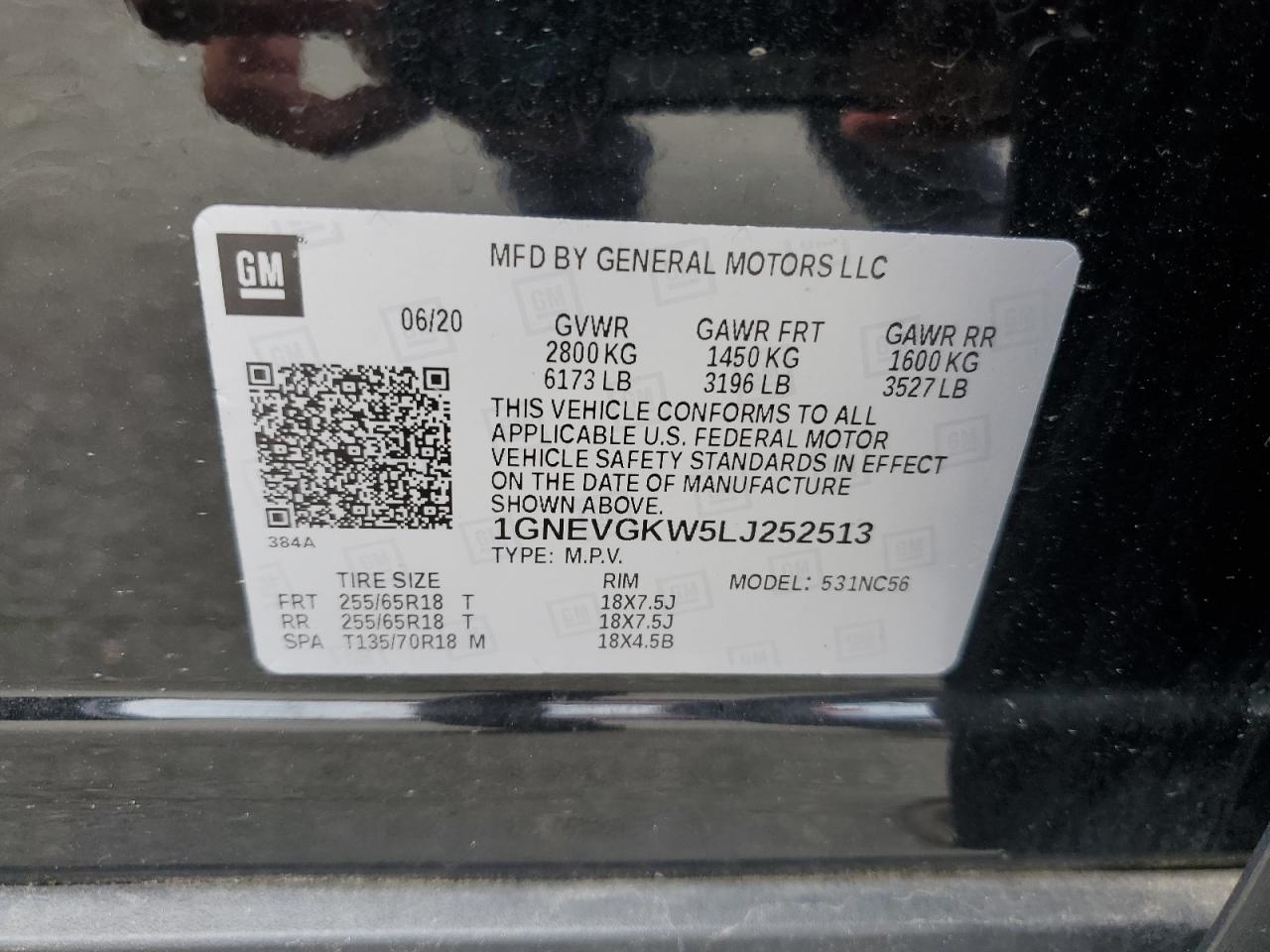 2020 Chevrolet Traverse Lt VIN: 1GNEVGKW5LJ252513 Lot: 68531965