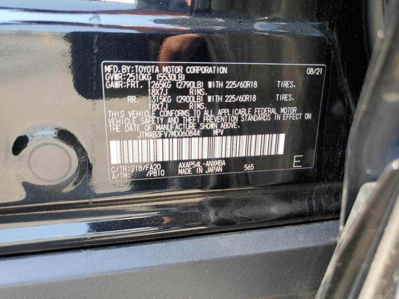 2021 Toyota Rav4 Prime Se VIN: JTMAB3FV7MD060844 Lot: 70947795
