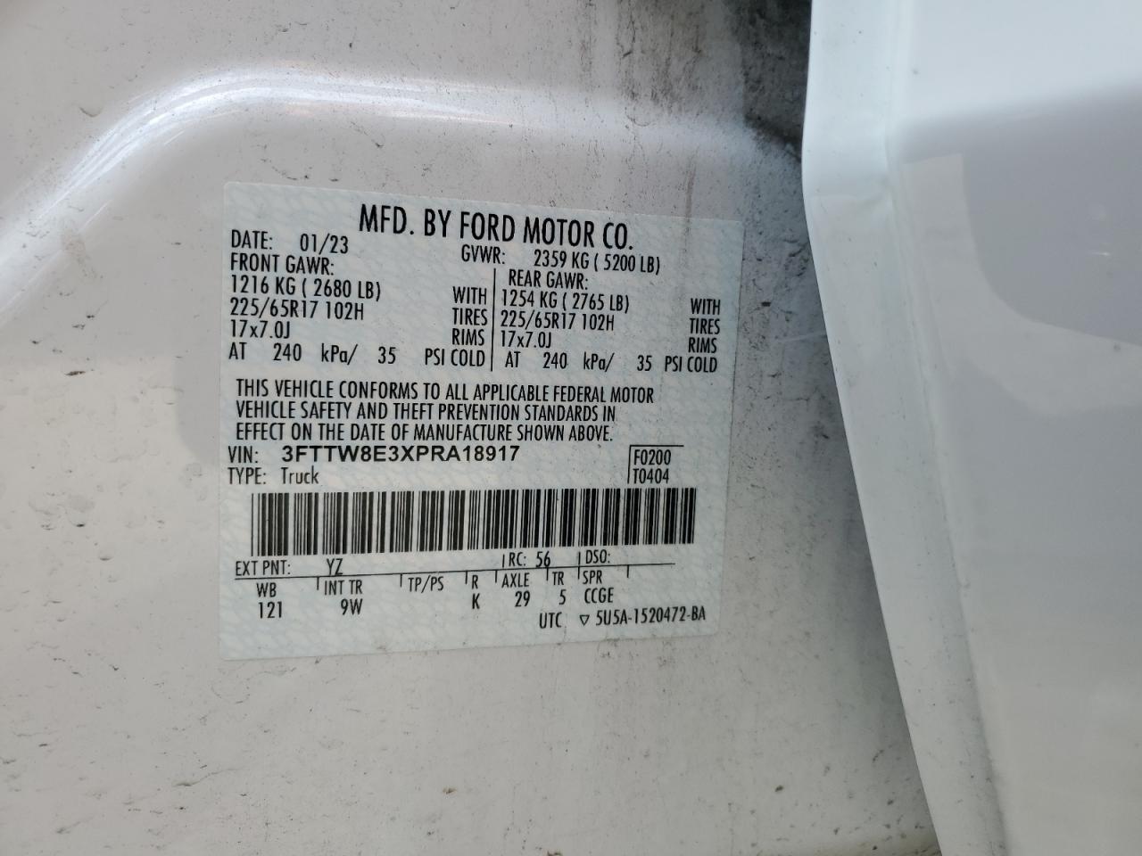 2023 Ford Maverick Xl VIN: 3FTTW8E3XPRA18917 Lot: 70878665