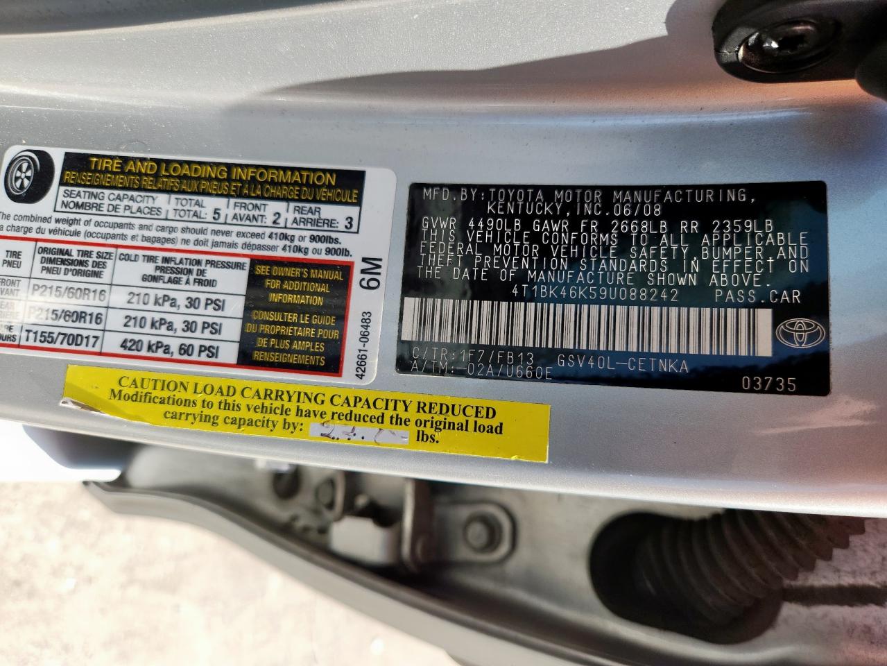 2009 Toyota Camry Se VIN: 4T1BK46K59U088242 Lot: 70896425