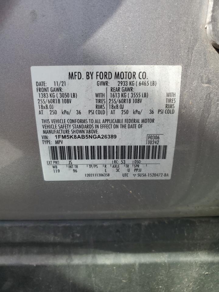 2022 Ford Explorer Police Interceptor VIN: 1FM5K8AB5NGA26389 Lot: 71007785