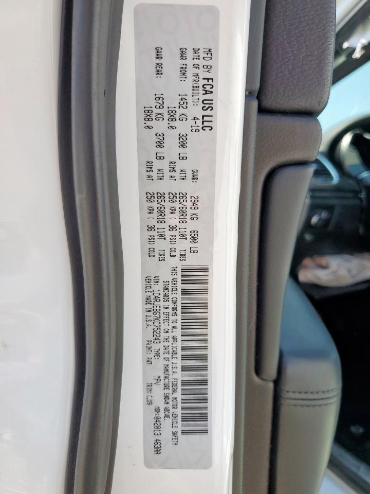 2019 Jeep Grand Cherokee Limited VIN: 1C4RJEBG7KC752243 Lot: 68212505