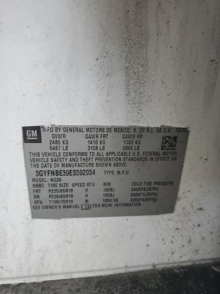 2014 Cadillac Srx Luxury Collection VIN: 3GYFNBE39ES592034 Lot: 69010615