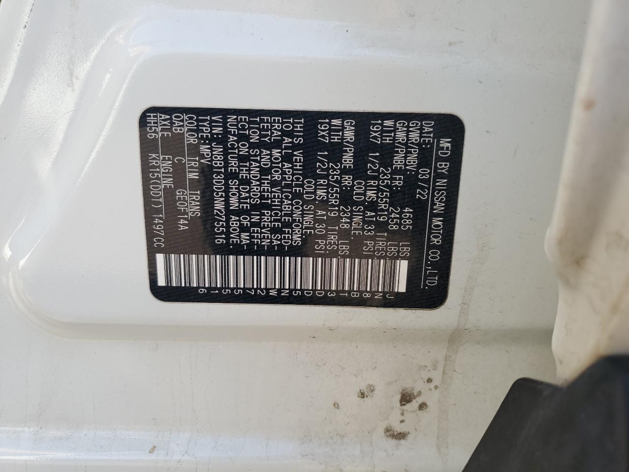 2022 Nissan Rogue Platinum VIN: JN8BT3DD5NW275516 Lot: 68357565