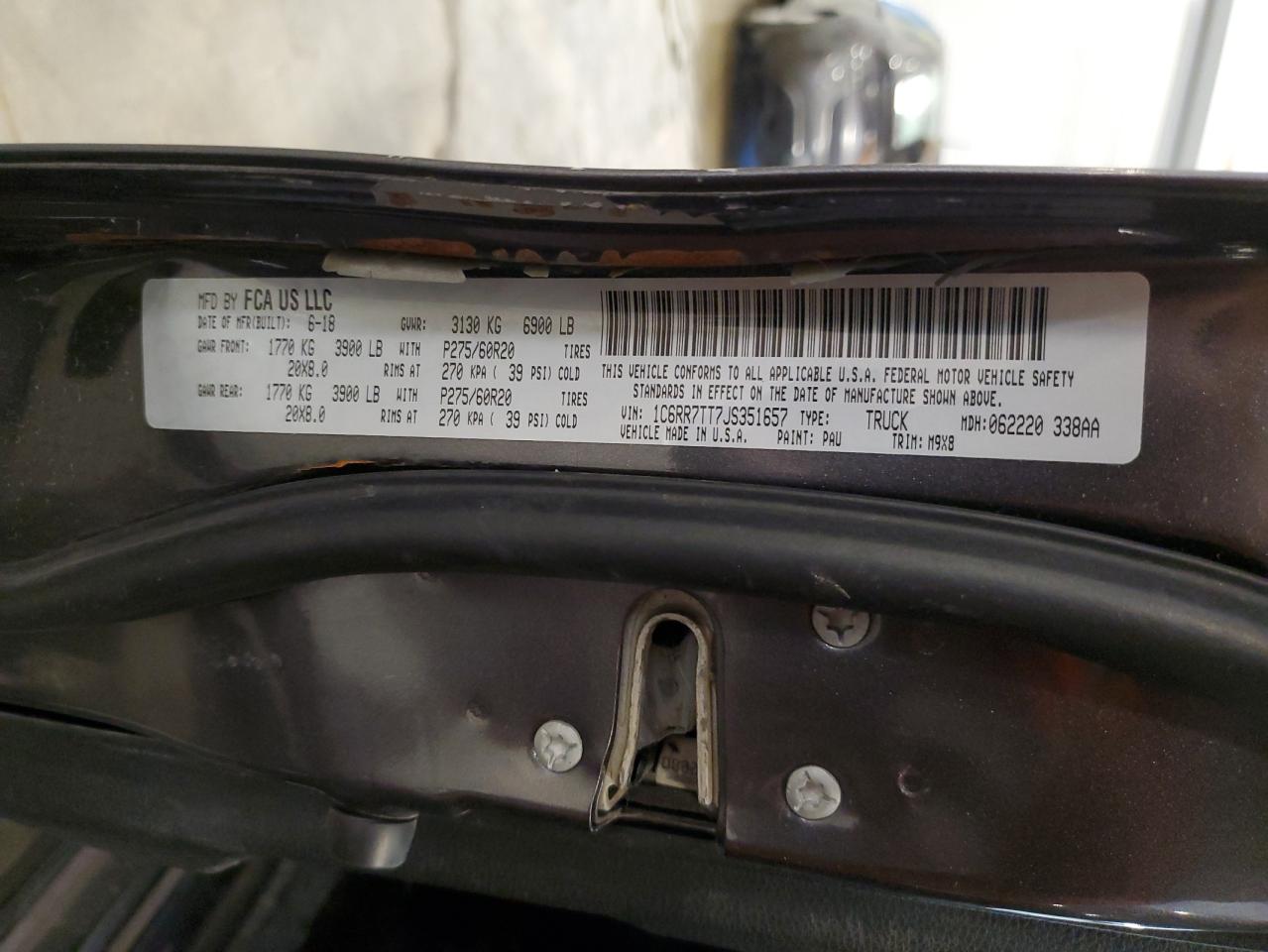 2018 Ram 1500 Slt VIN: 1C6RR7TT7JS351657 Lot: 69301775