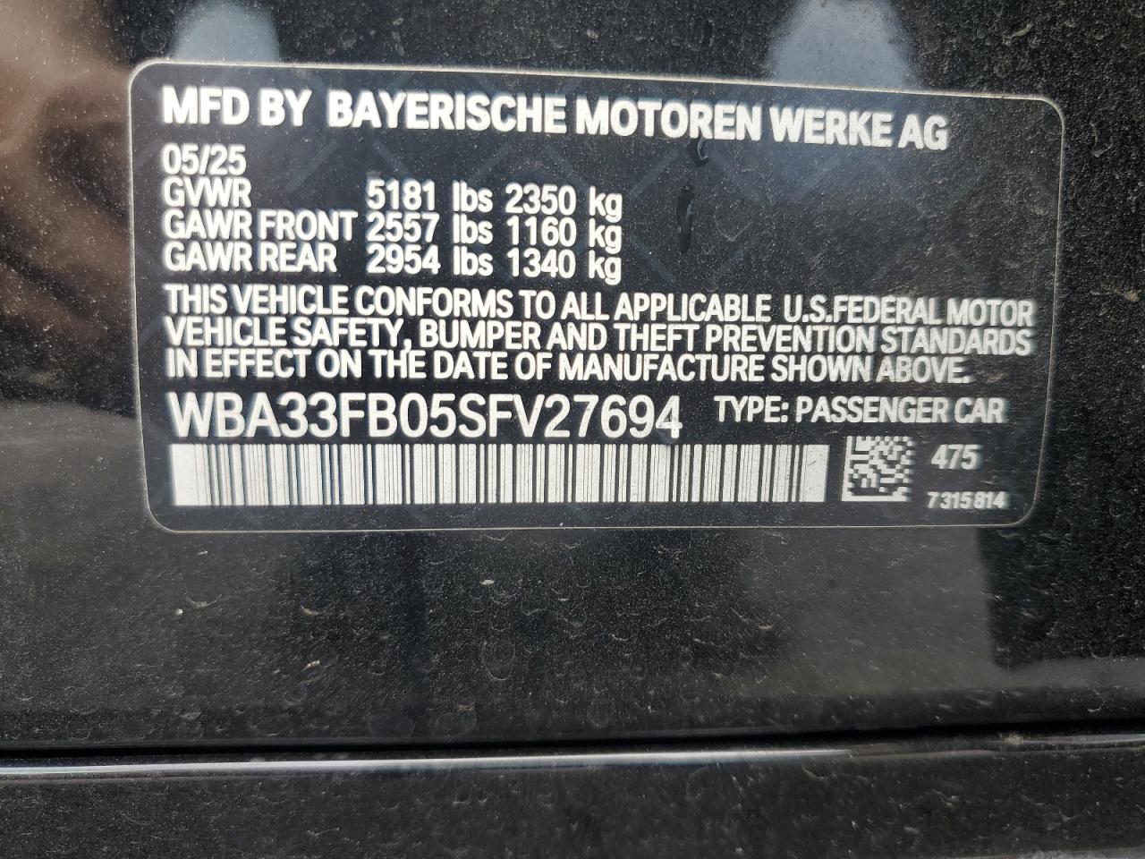 2025 BMW 430Xi Gran Coupe VIN: WBA33FB05SFV27694 Lot: 70580145