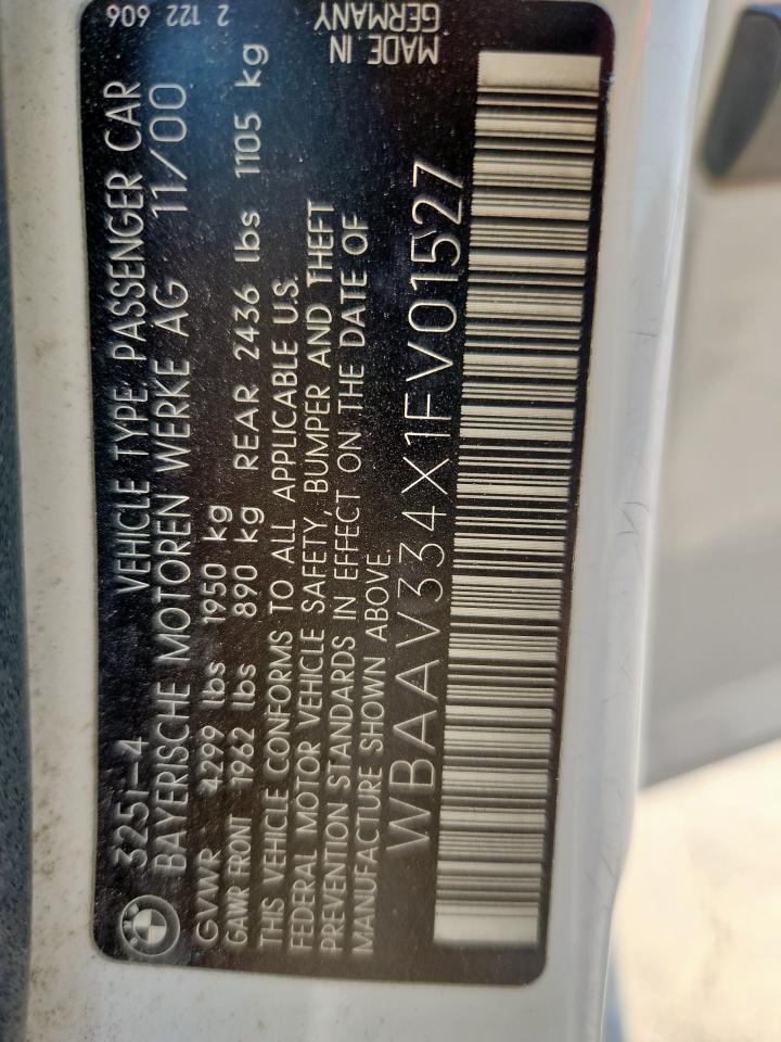 2001 BMW 325 I VIN: WBAAV334X1FV01527 Lot: 70271055