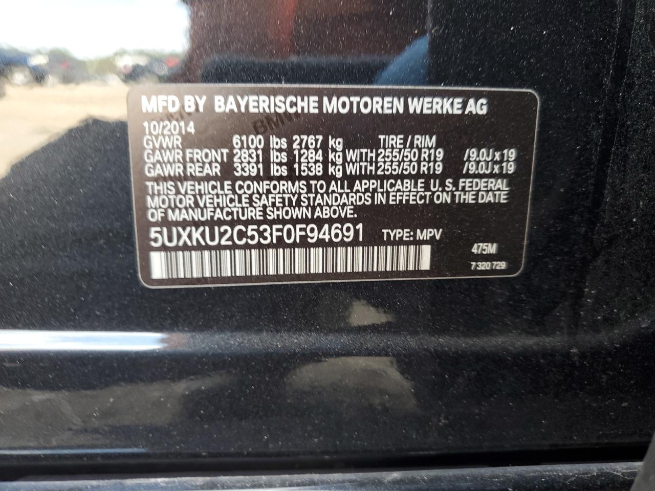 2015 BMW X6 xDrive35I VIN: 5UXKU2C53F0F94691 Lot: 70317815